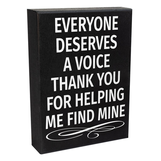 JennyGems Speech Therapist Sign | Everyone Deserves A Voice Thank You for Helping Me Find Mine | Therapy Gift Idea | American Made Wood Sign