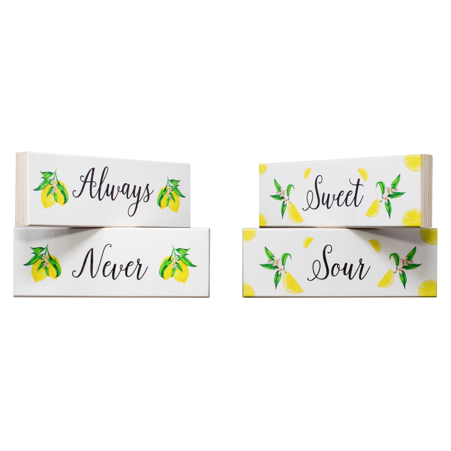 JennyGems Always Sweet Never Sour Lemon Wooden Signs for Tiered Tray Shelf or Table, Lemon Kitchen Decor, Made in USA