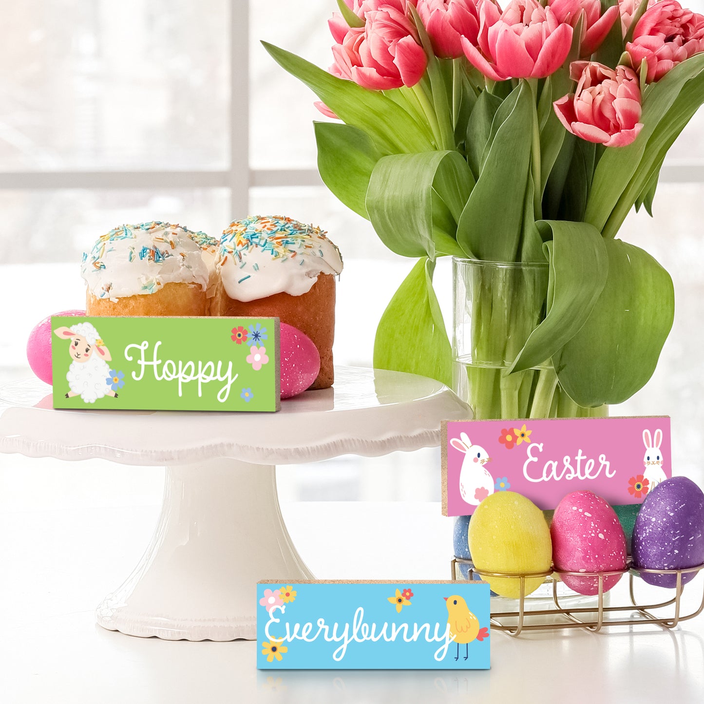Hoppy Easter Everybunny Wooden Block Sign Set - 3pc