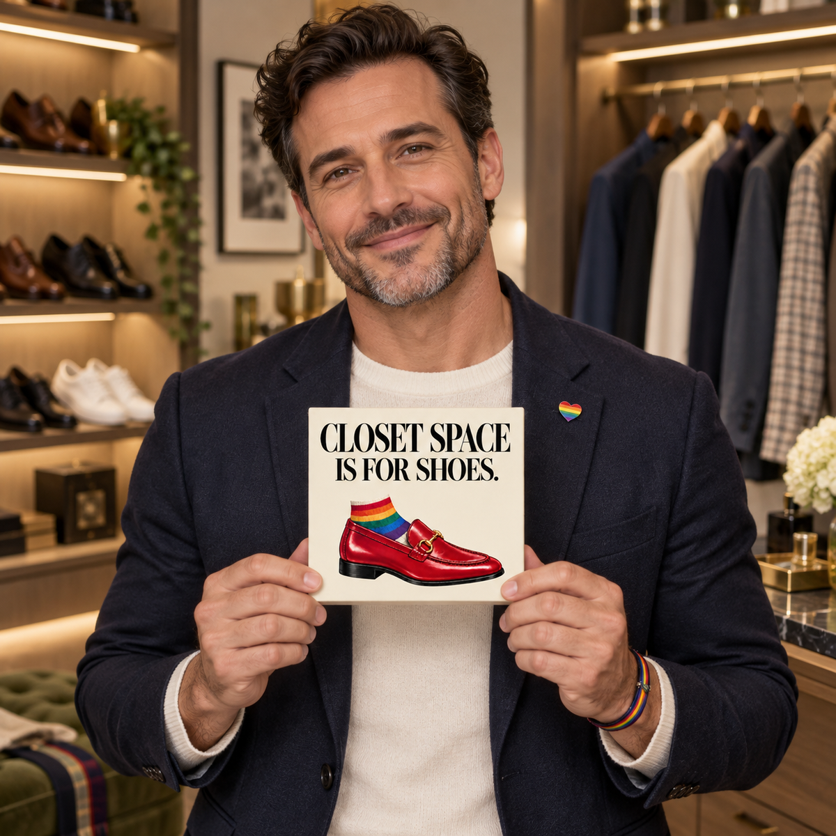 Closet Space Is for Shoes Funny Pride Block Sign – 5.5-Inch Square LGBTQ+ Fashion Decor
