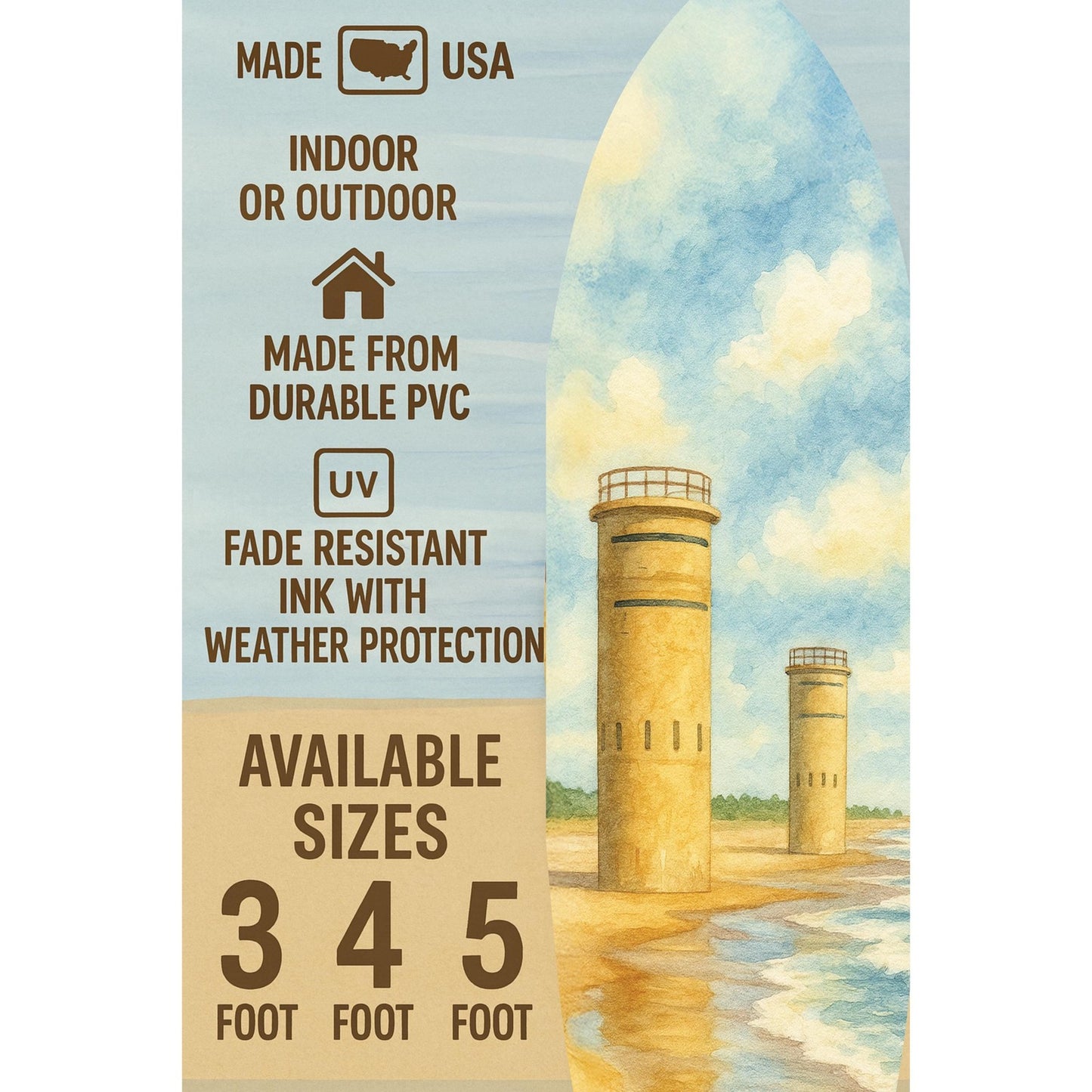 Cape Henlopen Delaware Surfboard Sign, WWII Observation Tower Decor, Coastal Art