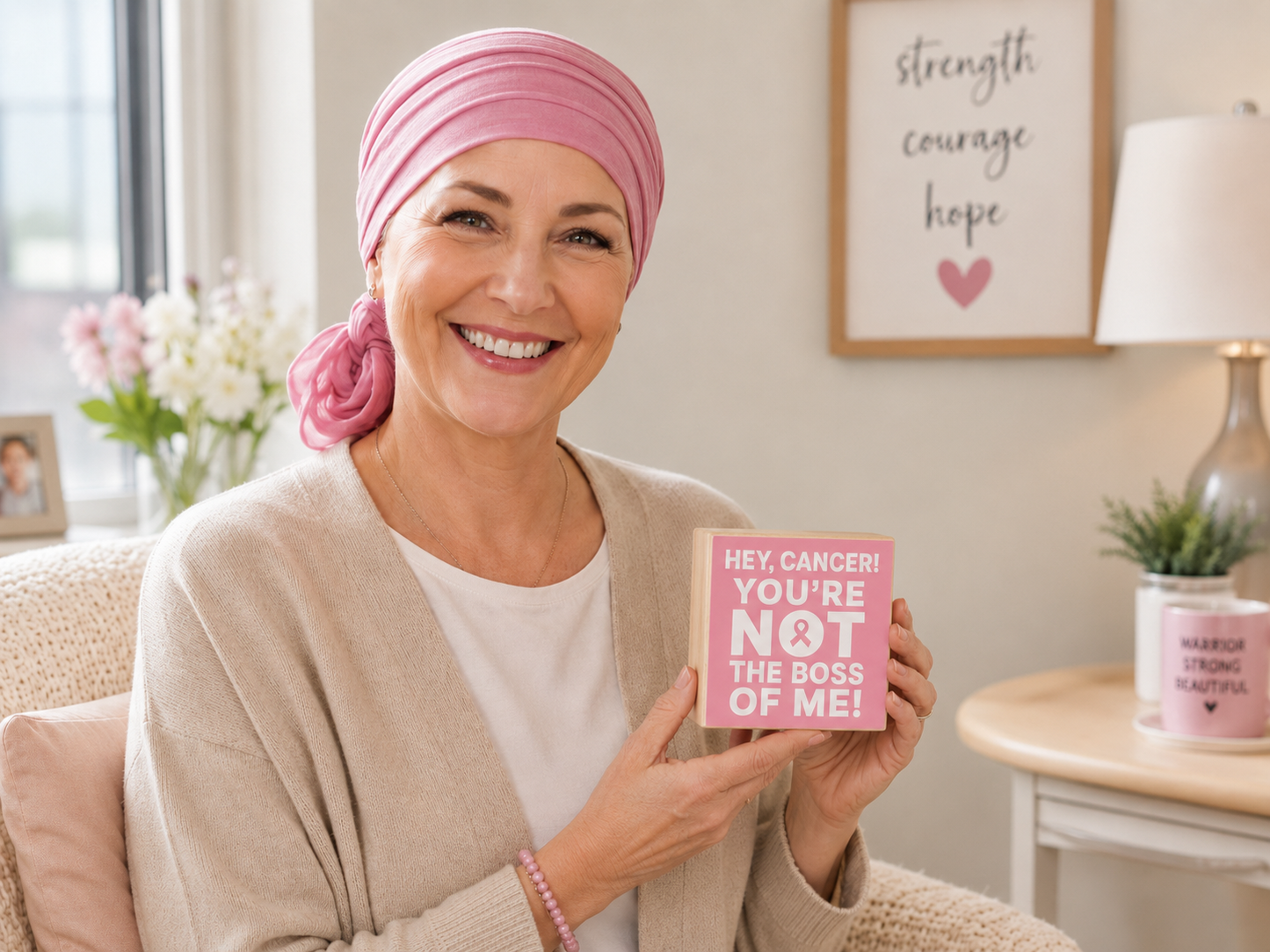 Hey, Cancer You're Not the Boss Of Me Wooden Sign, Breast Cancer Awareness, Pink