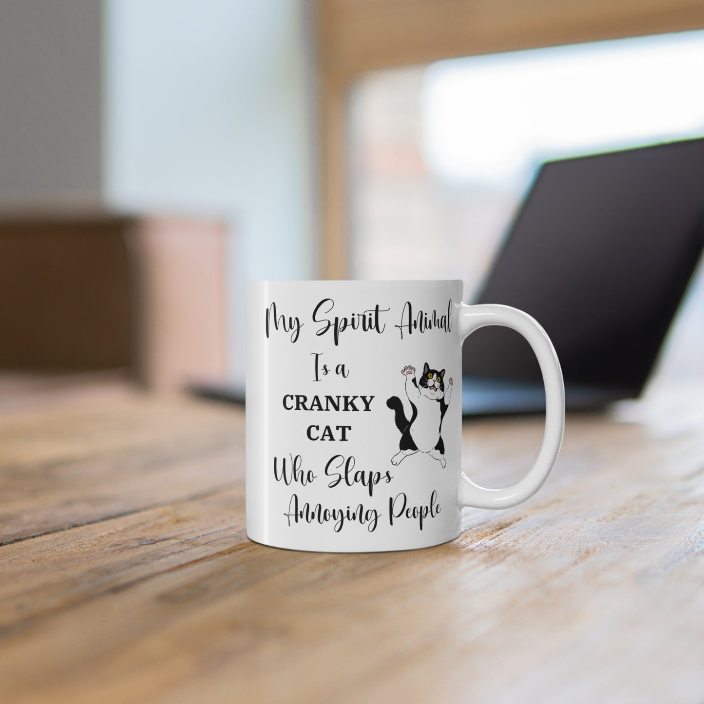 Funny Cat Lover Gift, Cat Mug, My Spirit Animal is a Cranky Cat Who Slaps Annoying People, Funny Cat Coffee Mug