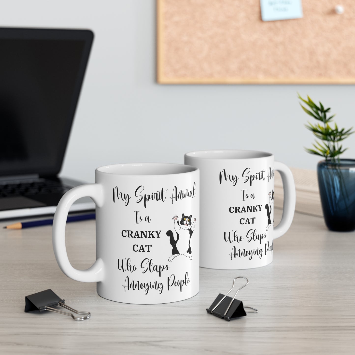 Funny Cat Lover Gift, Cat Mug, My Spirit Animal is a Cranky Cat Who Slaps Annoying People, Funny Cat Coffee Mug