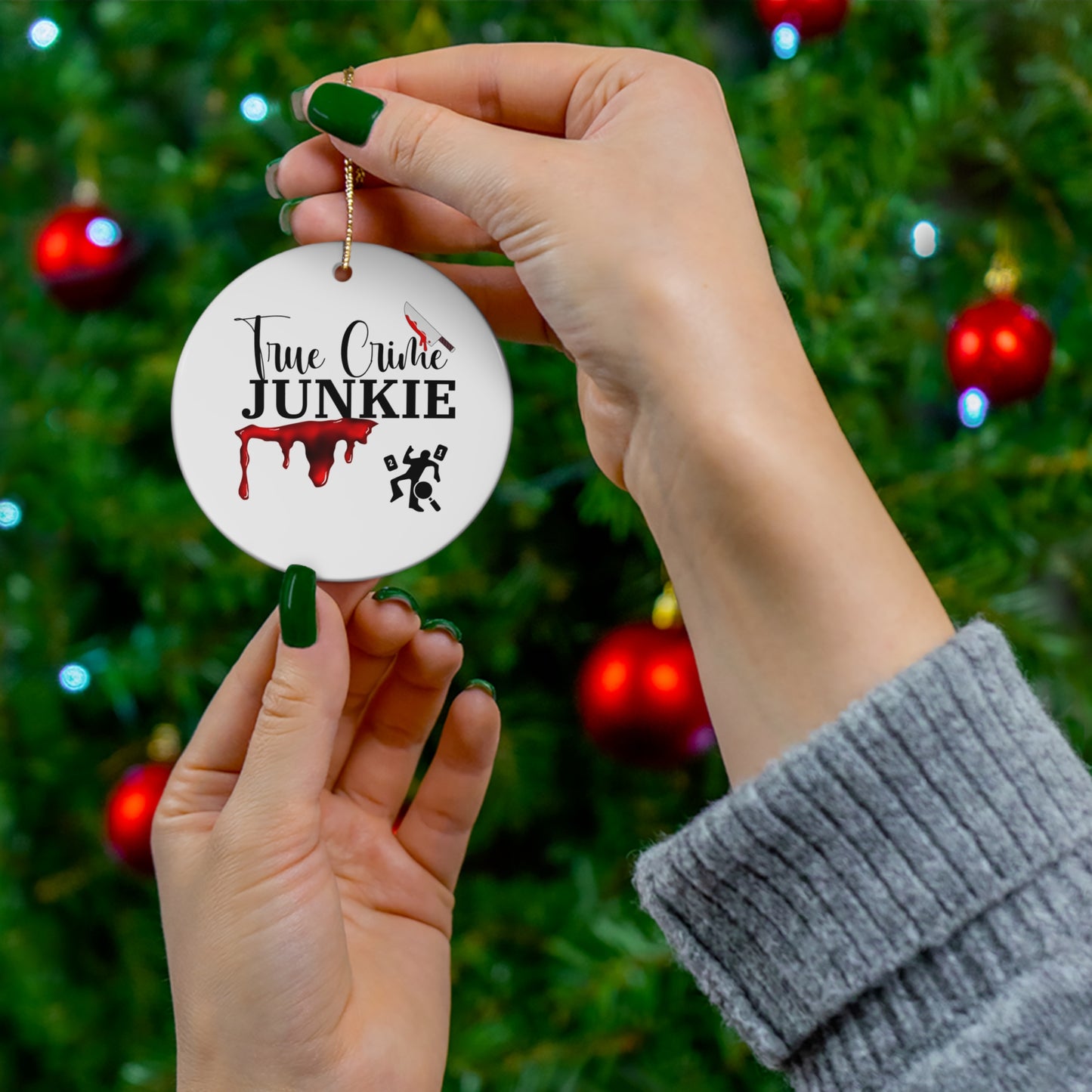True Crime Junkie Christmas Ornament