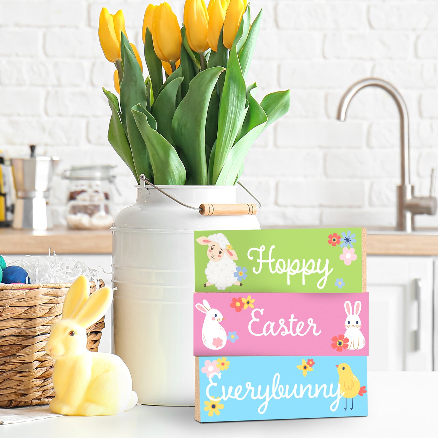 Hoppy Easter Everybunny Wooden Block Sign Set - 3pc