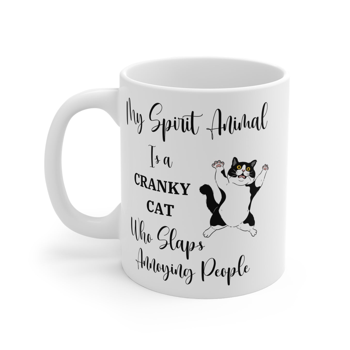 Funny Cat Lover Gift, Cat Mug, My Spirit Animal is a Cranky Cat Who Slaps Annoying People, Funny Cat Coffee Mug