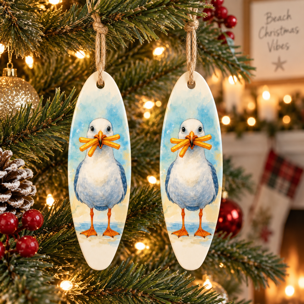 Seagull with French Fries Ornament 2 Pack