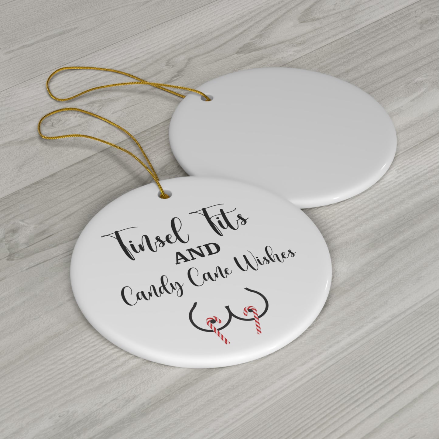 Tinsel Tits and Candy Cane Wishes Ornament, Funny Christmas Tree Decoration, Humorous Holiday Gift, Inappropriate Adult Humor Offensive