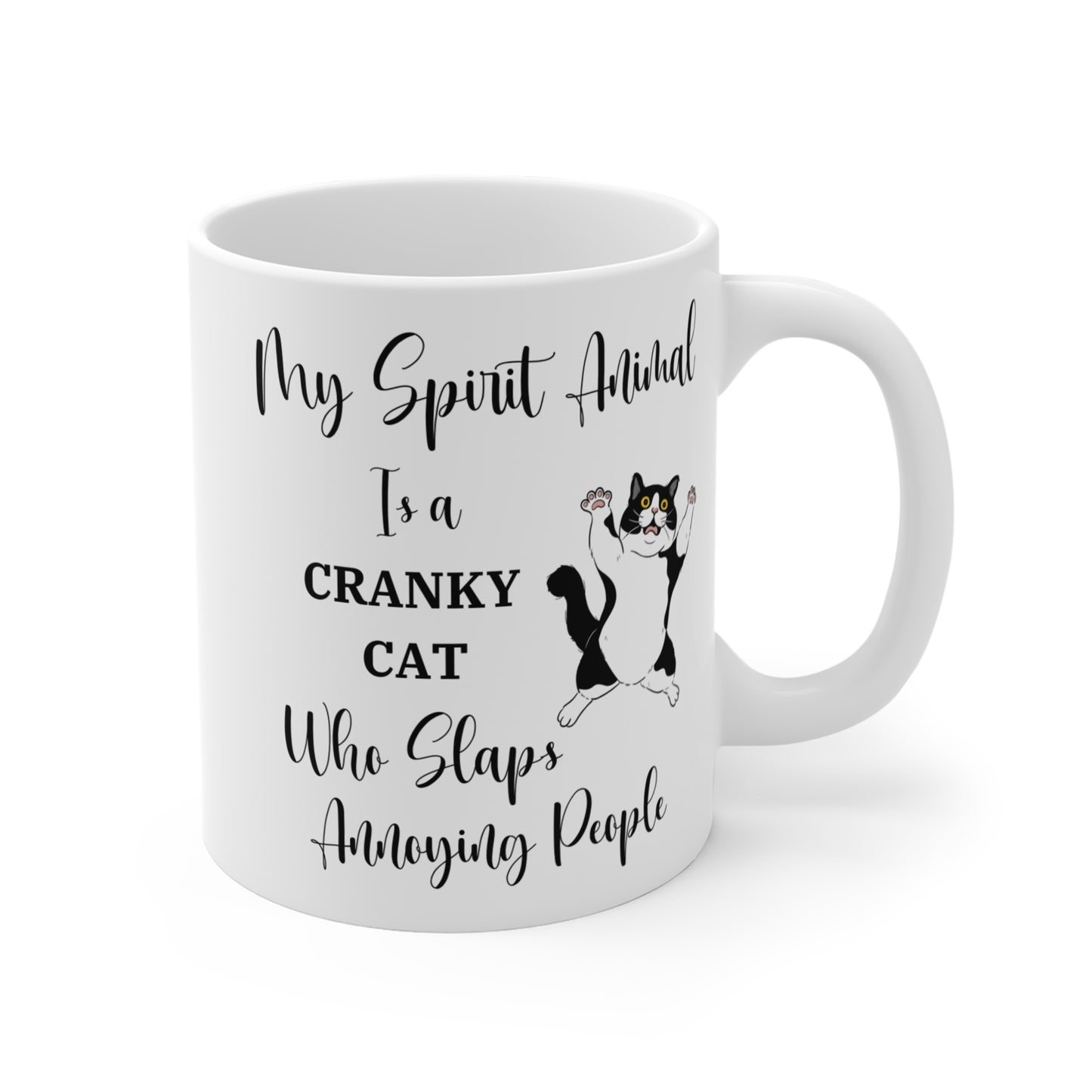 Funny Cat Lover Gift, Cat Mug, My Spirit Animal is a Cranky Cat Who Slaps Annoying People, Funny Cat Coffee Mug