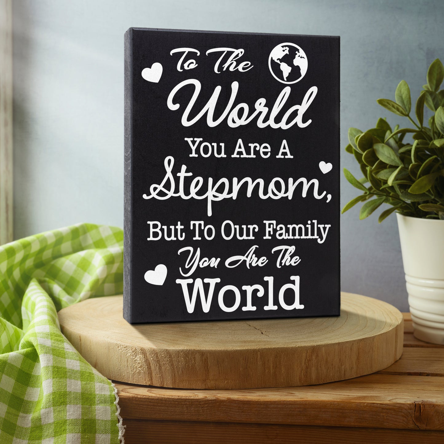 JennyGems Stepmom Gifts Sign Decor Plaque, Gifts for Stepmom, Mother's Day Gifts, Stepmother Gift, Meaningful Step Mom Decor, Bonus Mom Gifts, 6x8 Inch Wood Sign, Made in USA