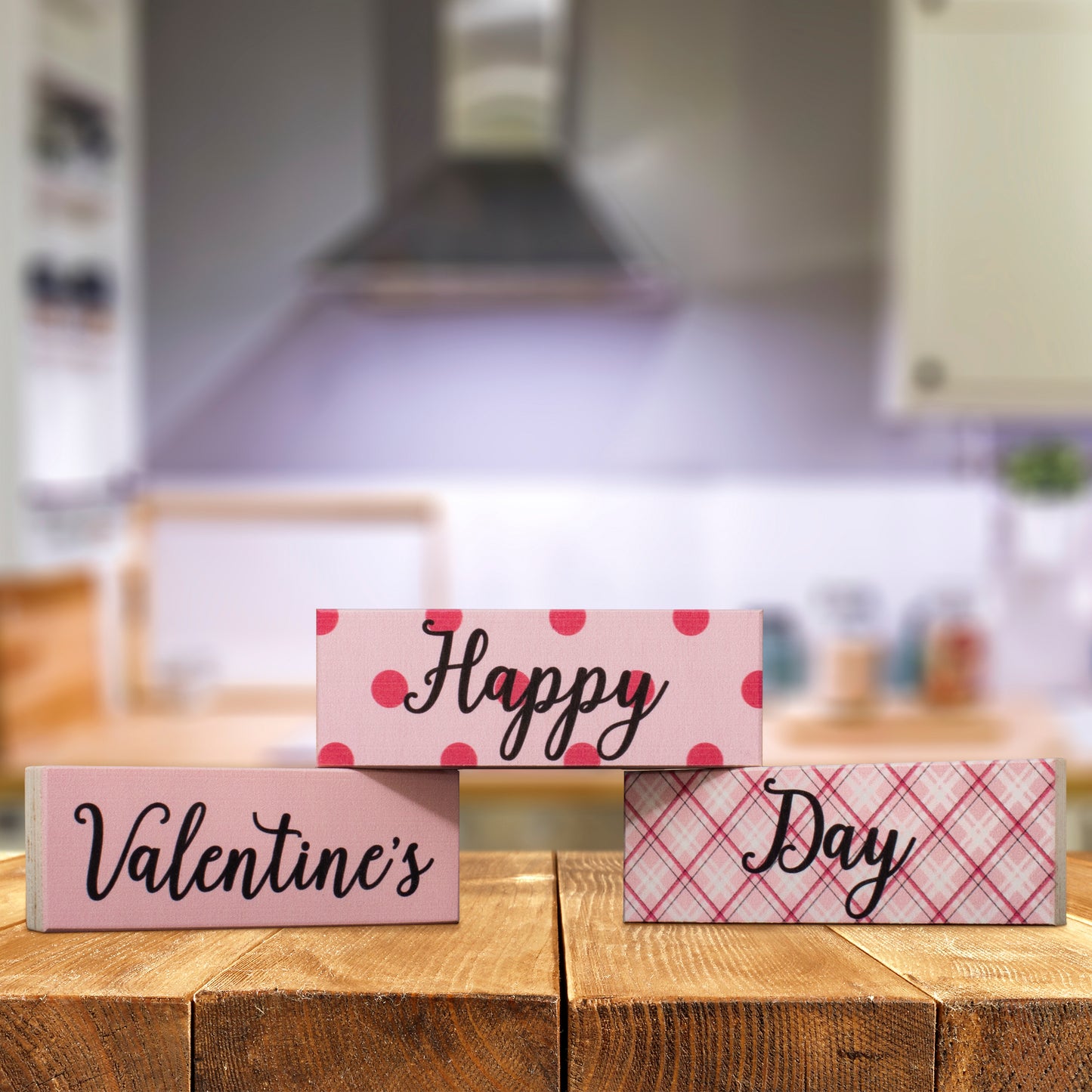 JennyGems Happy Valentines Day Sign Decor Gift, Valentine's Day Decorations, Valentines Day Gift Signs, Set of 3 Mini Block Set, 5.5x2x.75 Inches Each, Valentine's Decor, American Made
