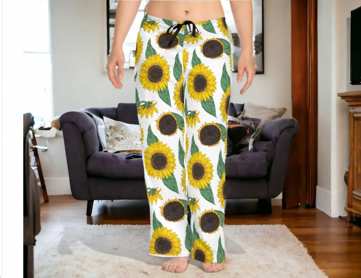 Womens Sunflower Pajama Pants, Cozy Loungewear Bottoms, Sunflower Gifts for Her, Comfortable Sleepwear