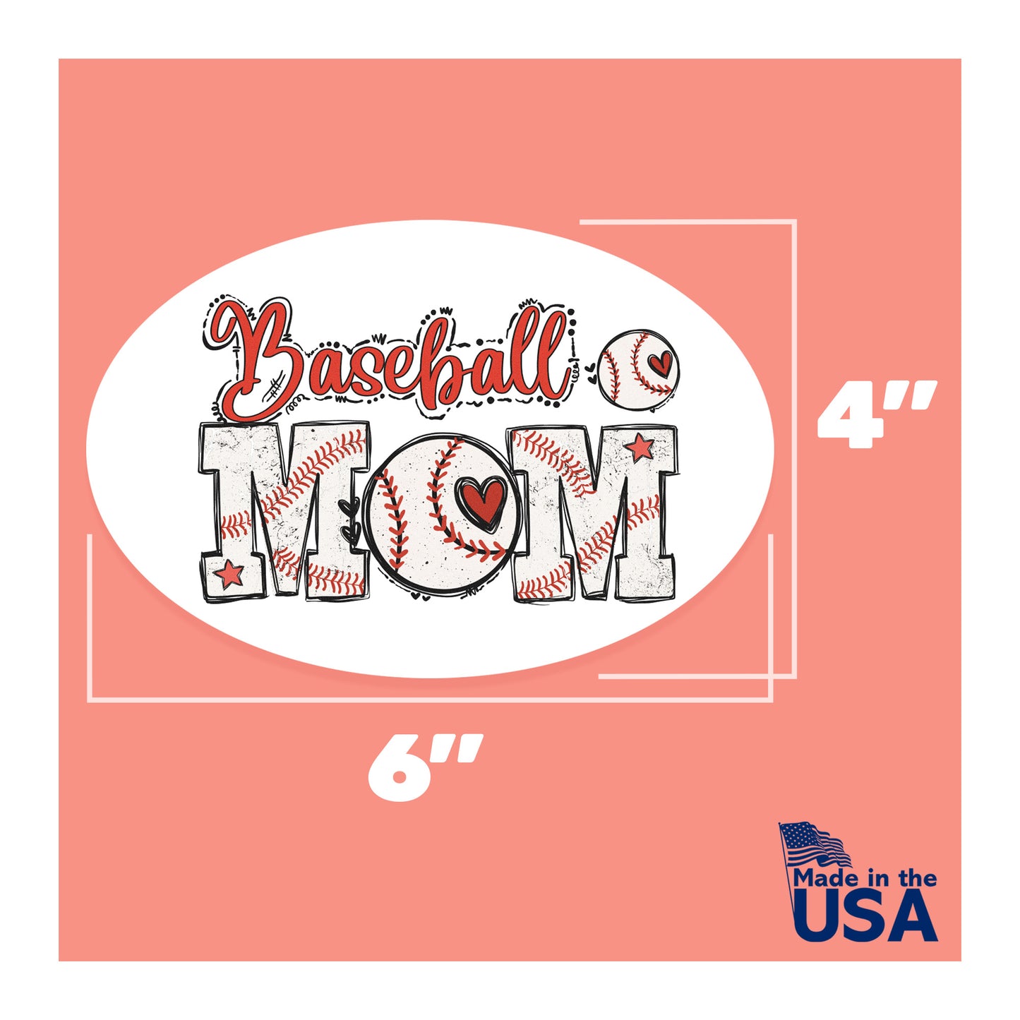 Baseball Mom Magnet - 4x6 Inch Oval for Car or Fridge | Proud Baseball Mom Gift, Made in USA