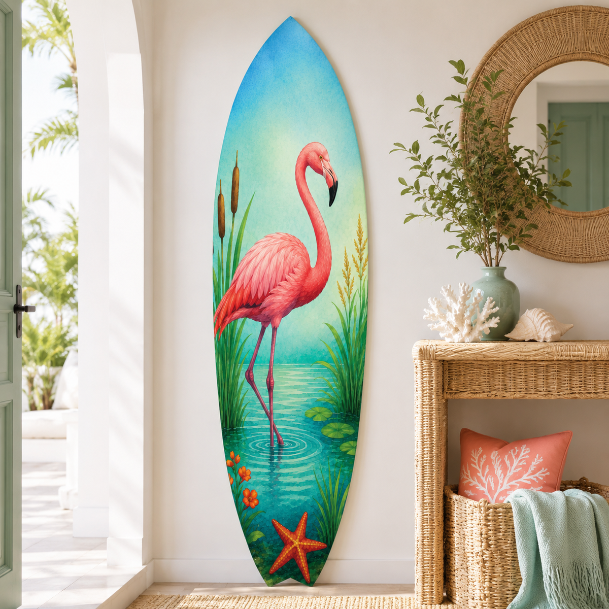 Flamingo Surfboard Wall Art, Indoor Outdoor