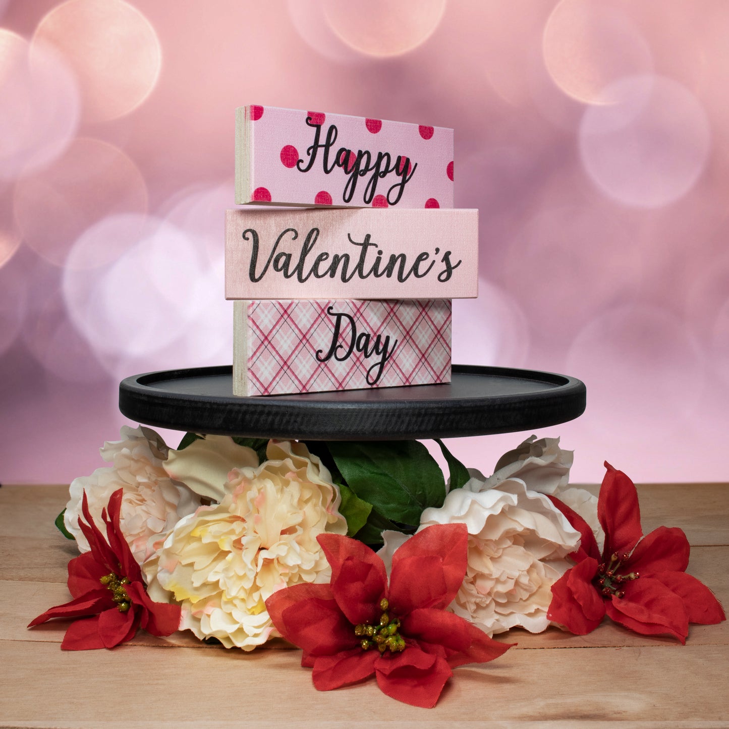 JennyGems Happy Valentines Day Sign Decor Gift, Valentine's Day Decorations, Valentines Day Gift Signs, Set of 3 Mini Block Set, 5.5x2x.75 Inches Each, Valentine's Decor, American Made