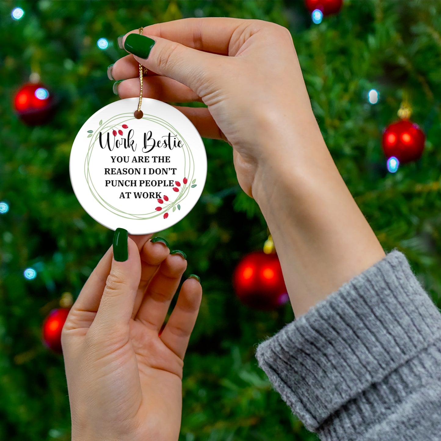 Work Bestie Ornament, Funny Office Gift, You're the Reason I Don't Punch People, Sarcastic Christmas Decoration, Work Friend Gift