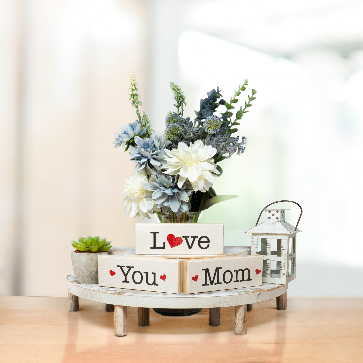 JennyGems Gifts for Mom, Love You Mom Gifts From Daughter Son, Birthday Gifts for Mom, Mom Birthday Gift Sign Decor, 3 Piece Mini Wood Block Set, Valentines Day Gift