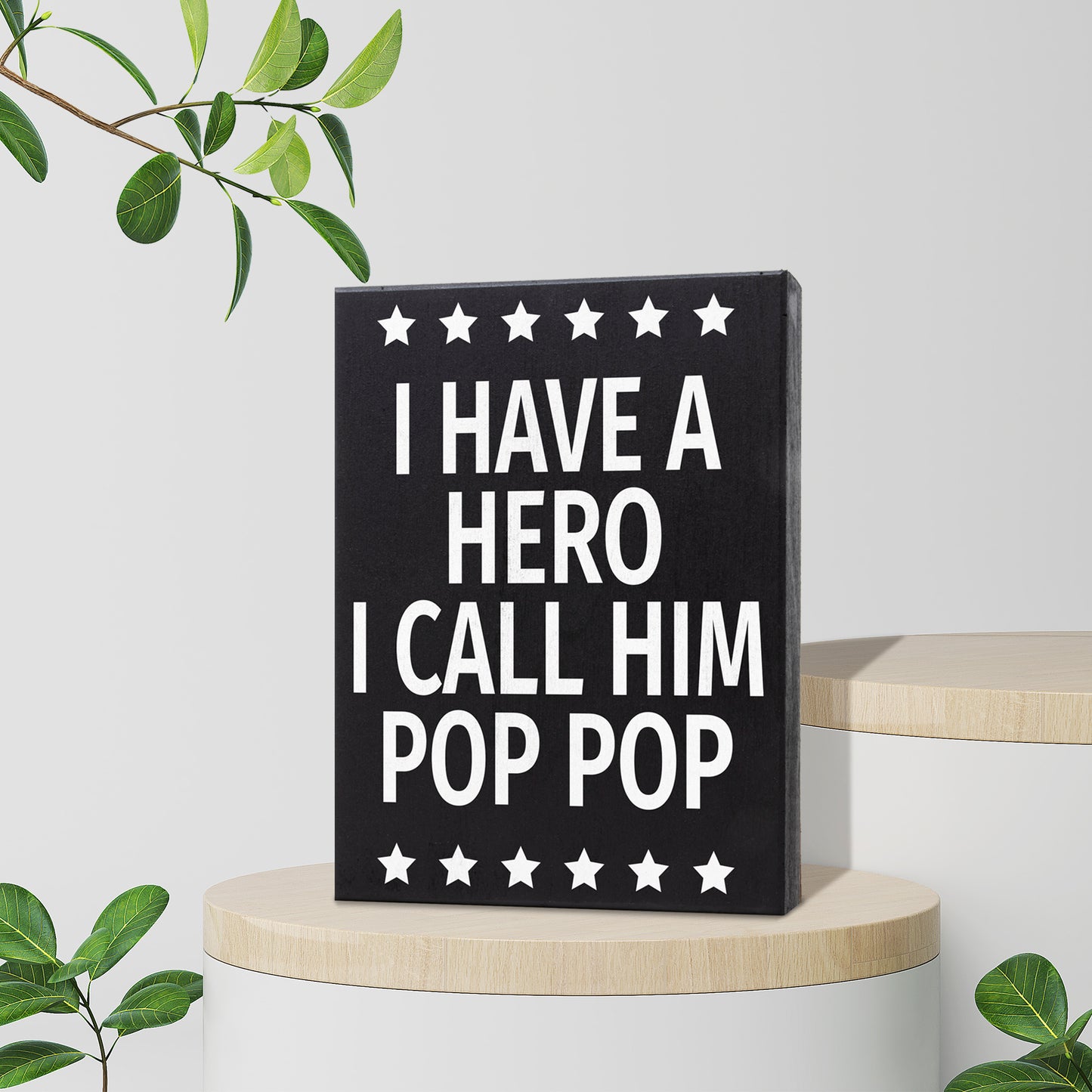 JennyGems Pop Pop Gifts from Grandson Granddaughter, Gifts for Pop Pop, I Have A Hero I Call Him Pop Pop Wood Sign, Gifts for Grandpa