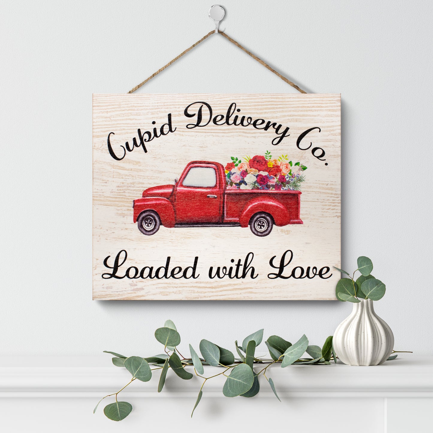 JennyGems Valentine's Day Decorations, Red Truck Valentines Sign Decor, Valentines Day Wood Sign, 10x12 Inch Wood Sign, Valentines Decor, Valentines Day Gifts, Made in USA