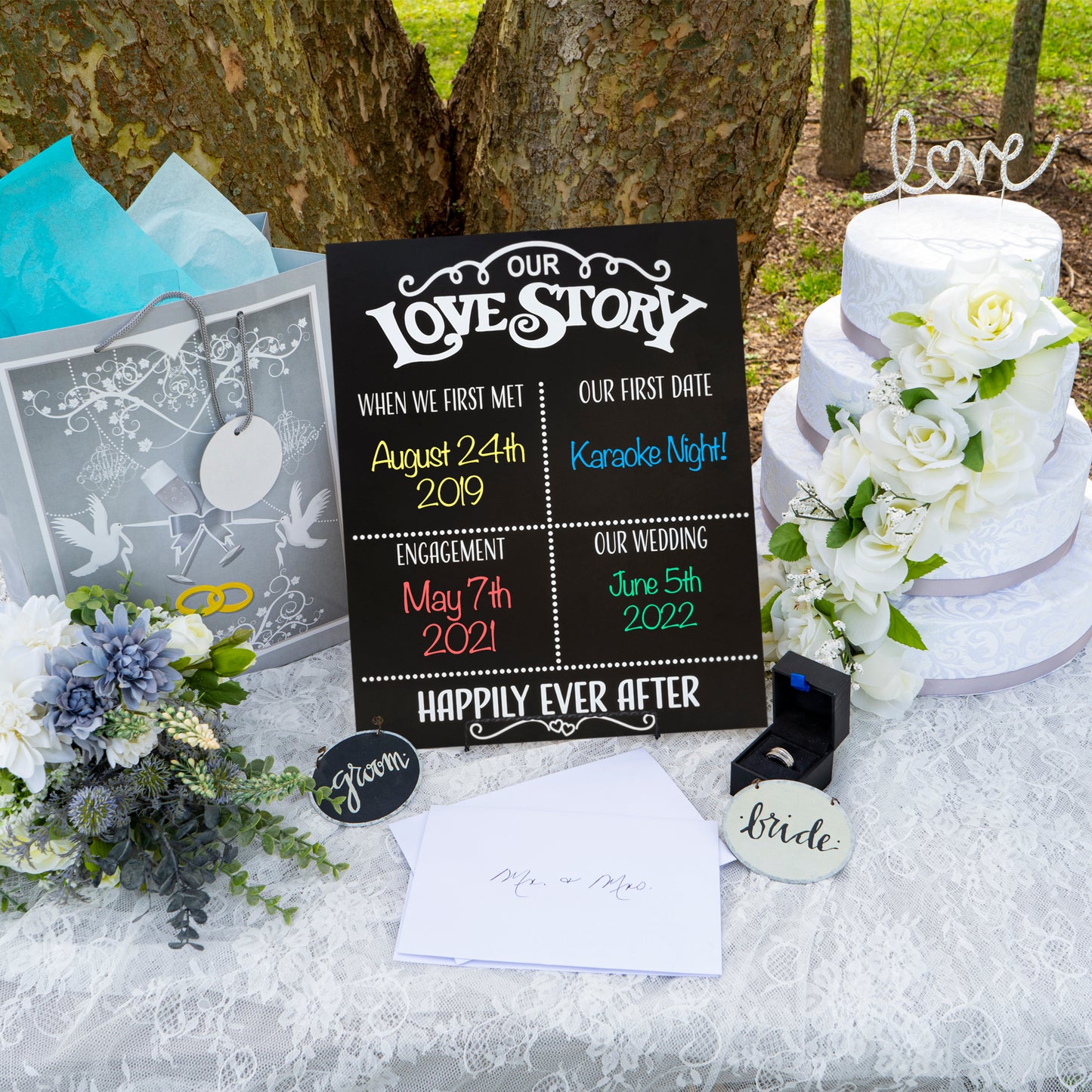 JennyGems Our Love Story Chalkboard, Wedding Decor, Couples Gifts, Home Decor, Bridal Shower Gift, Love Wall Decor, Mr and Mrs Gifts, American Made
