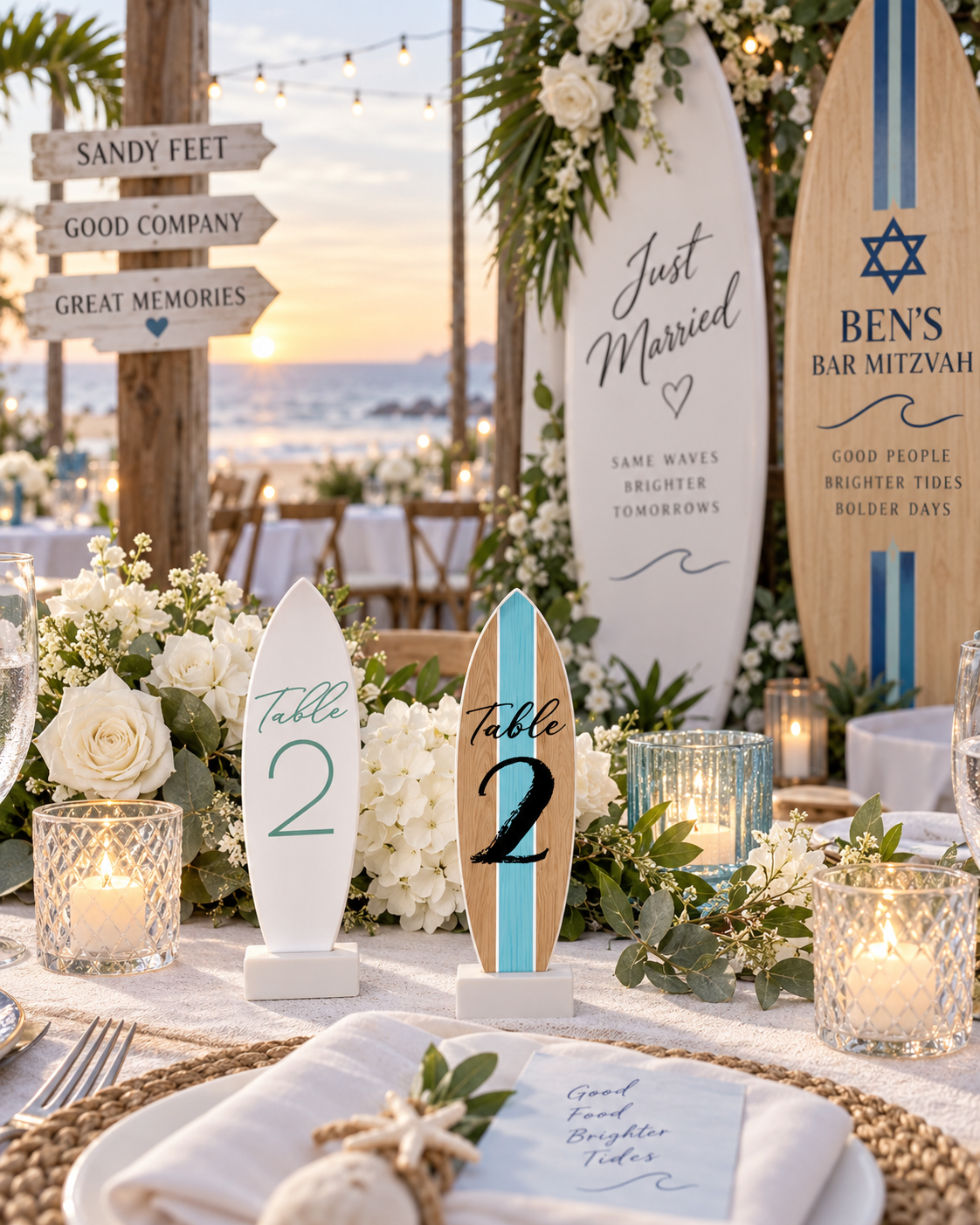 Wedding and Event Surfboard Table Numbers, Beach Wedding, Bar Mitzvah, Events