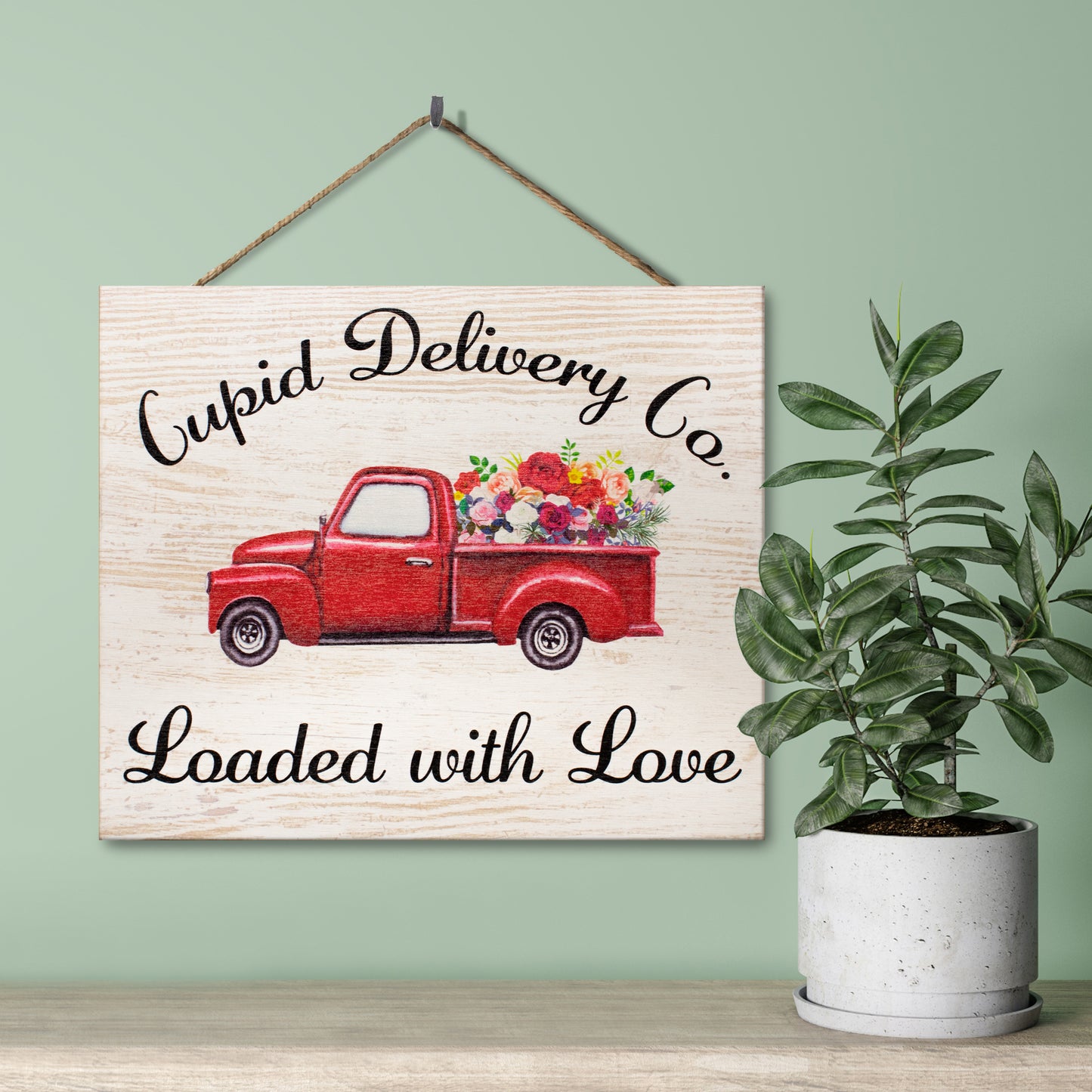 JennyGems Valentine's Day Decorations, Red Truck Valentines Sign Decor, Valentines Day Wood Sign, 10x12 Inch Wood Sign, Valentines Decor, Valentines Day Gifts, Made in USA
