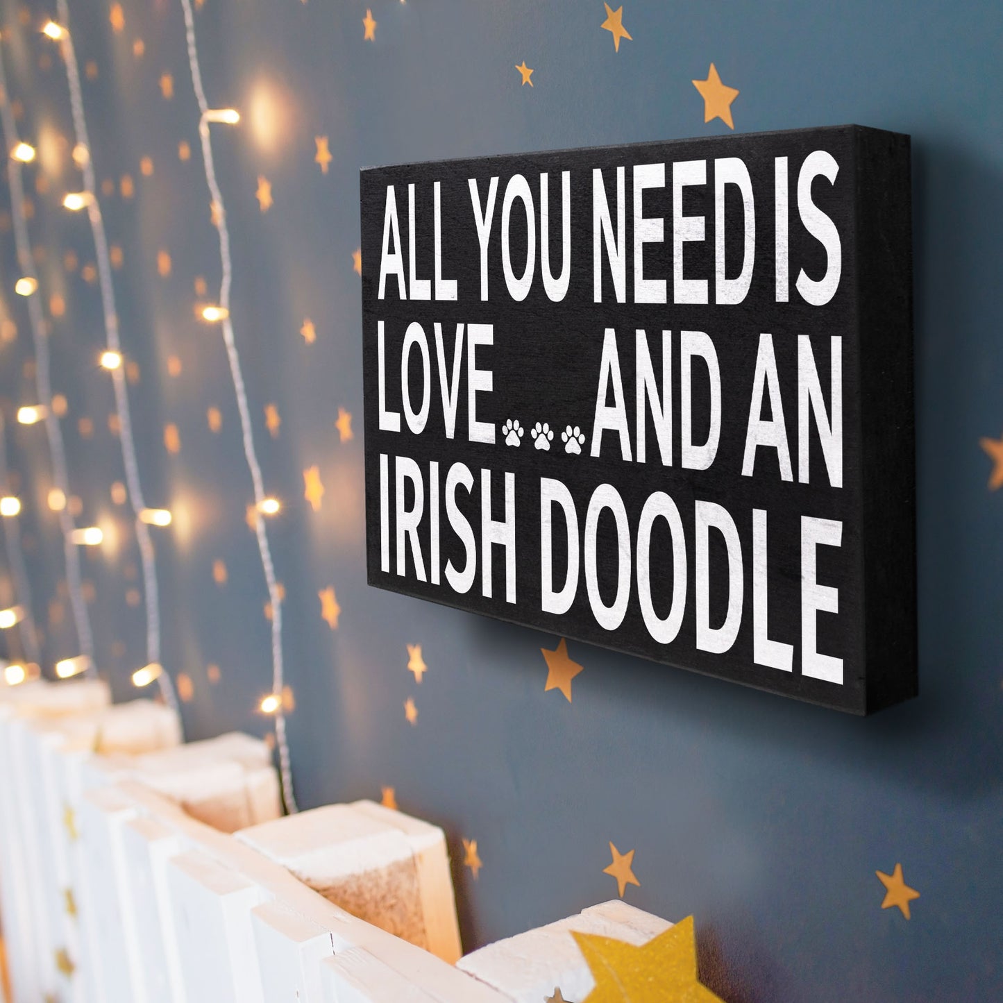JennyGems All You Need is Love and an Irish Doodle Wooden Sign, Irish Doodle Gifts, Irish Doodle Dog, Shelf Decor and Wall Hanging, Made in USA