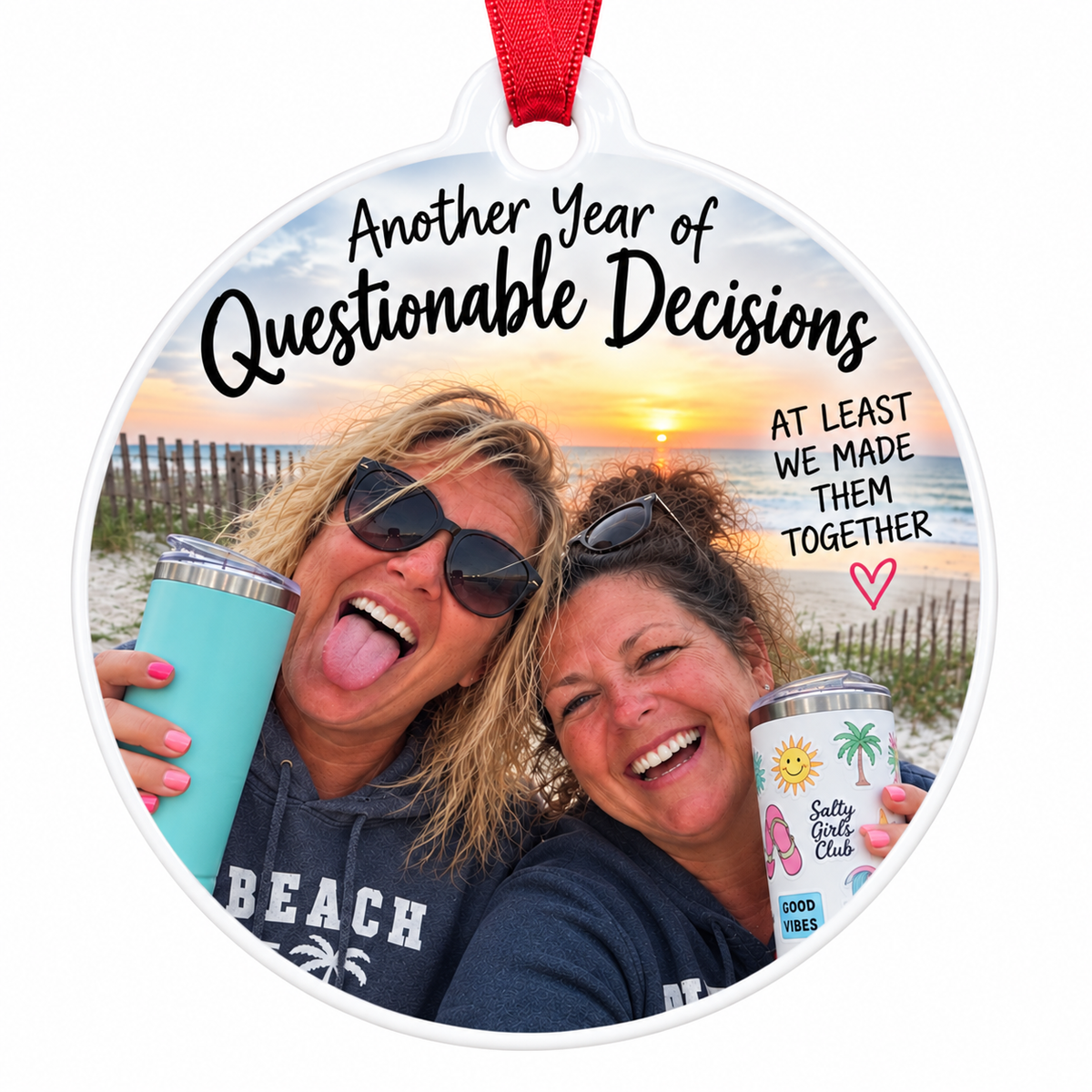 Personalized Best Friend Photo Ornament, Funny Friendship Christmas Gift, Questionable Decisions Ornament, Custom BFF Keepsake