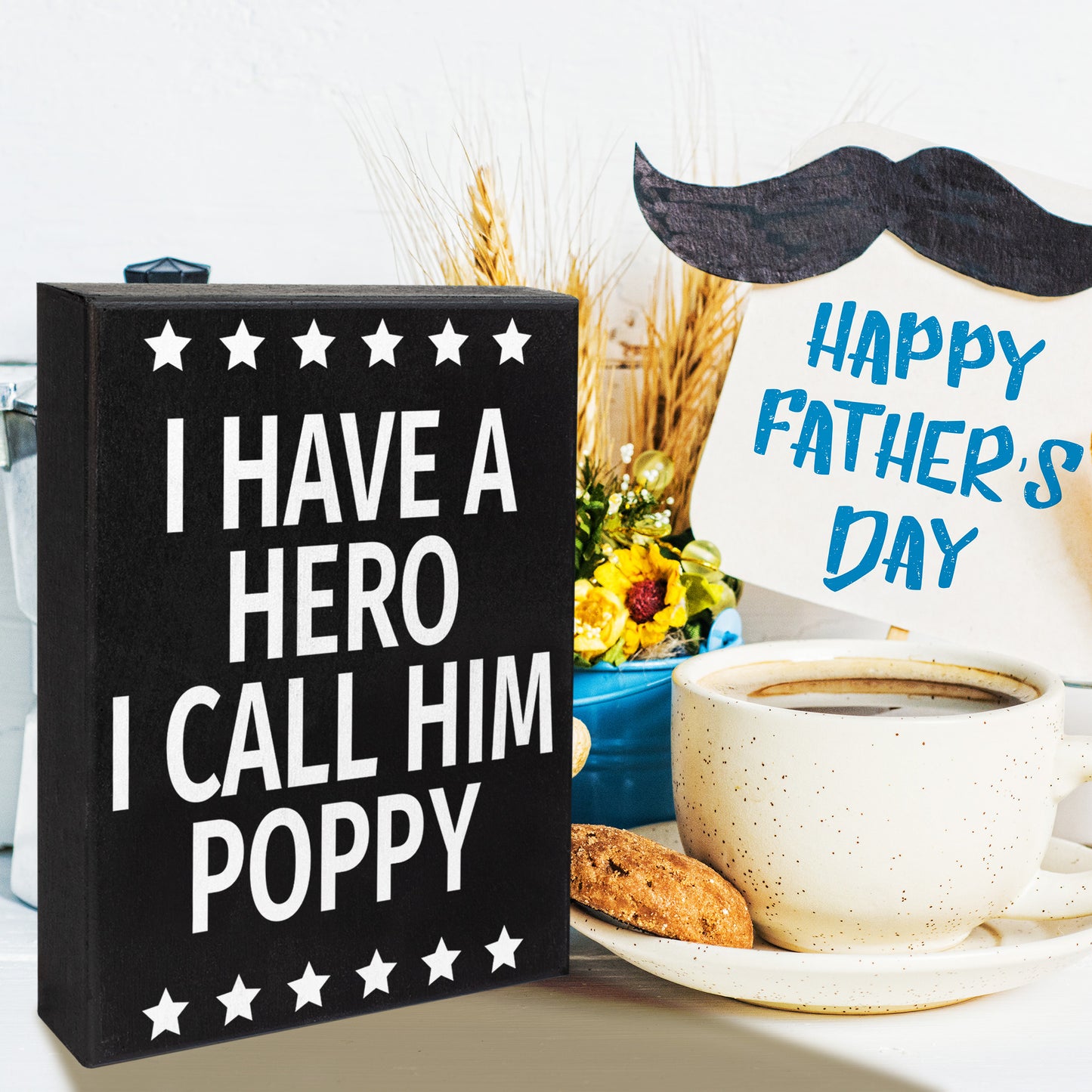 JennyGems Poppy Gifts from Grandson Granddaughter, Gifts for Poppy, I Have A Hero I Call Him Poppy Wood Sign, Poppy Christmas Presents