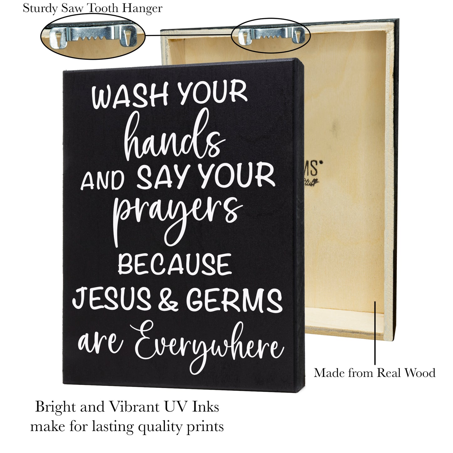 JennyGems Wash Your Hands & Say Your Prayers Sign Funny Farmhouse Bathroom Decor, Jesus and Germs Sign, Cute Farmhouse Bathroom Signs, Rustic Bathroom Wall Art Guest Bathroom Wall Decor