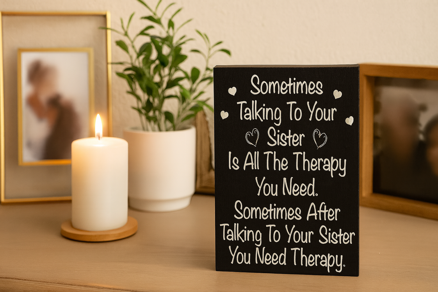 Funny Sister Gift Sign – Sometimes Talking to Your Sister Is Therapy – Rustic Wooden Box Sign, Farmhouse Shelf Sitter