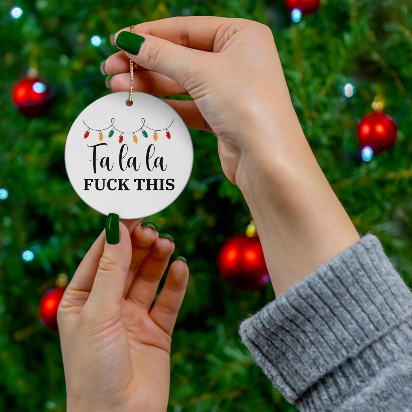 Offensive Ceramic Ornament, Funny Gag Gift for Holiday Humor - Fa la la Fuck This, Rude Christmas Ornament, Inappropriate Xmas Decoration,