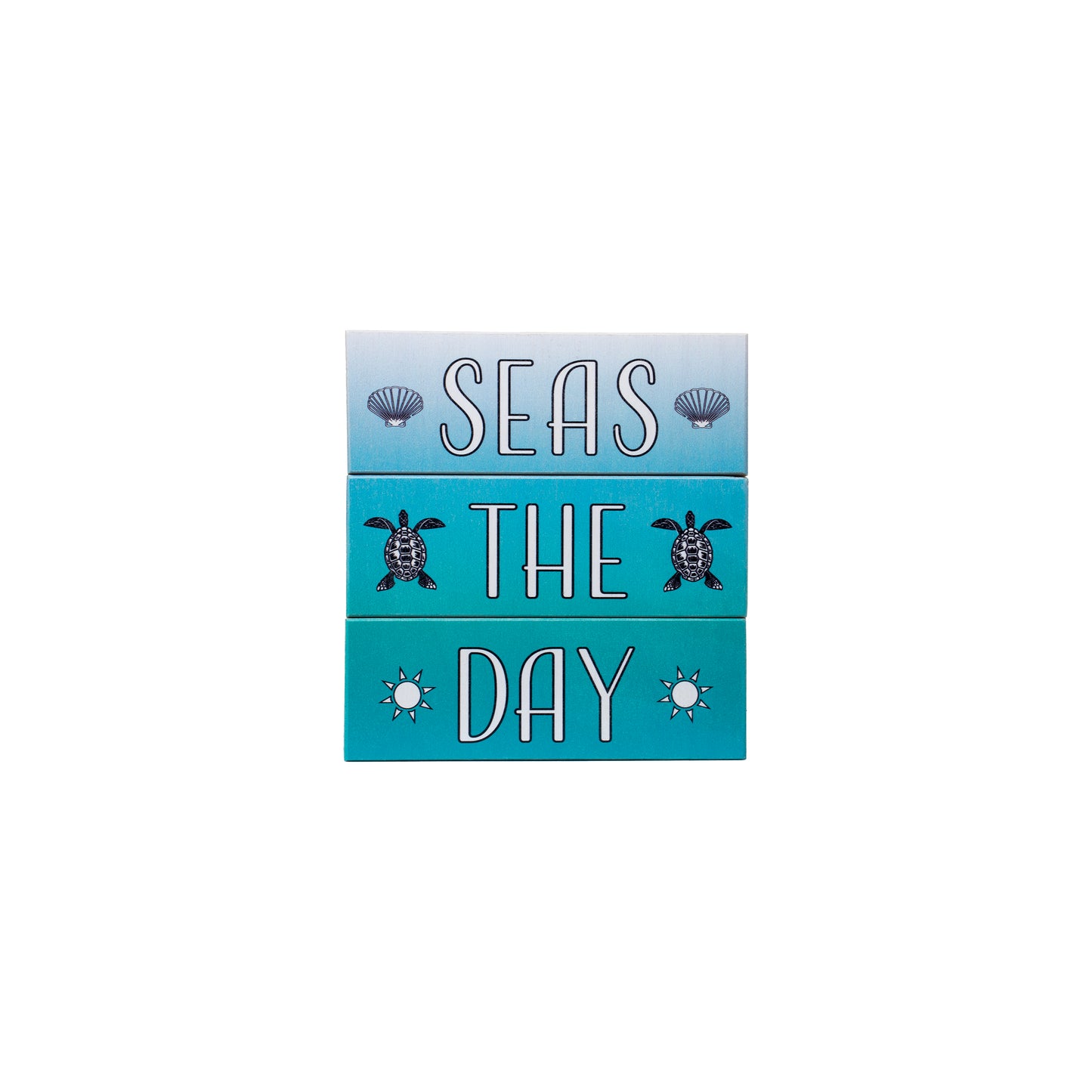 Seas the Day Coastal Wood Block Set – 3-Piece Beach Decor, Nautical Home Accent for Shelf, Desk, or Table