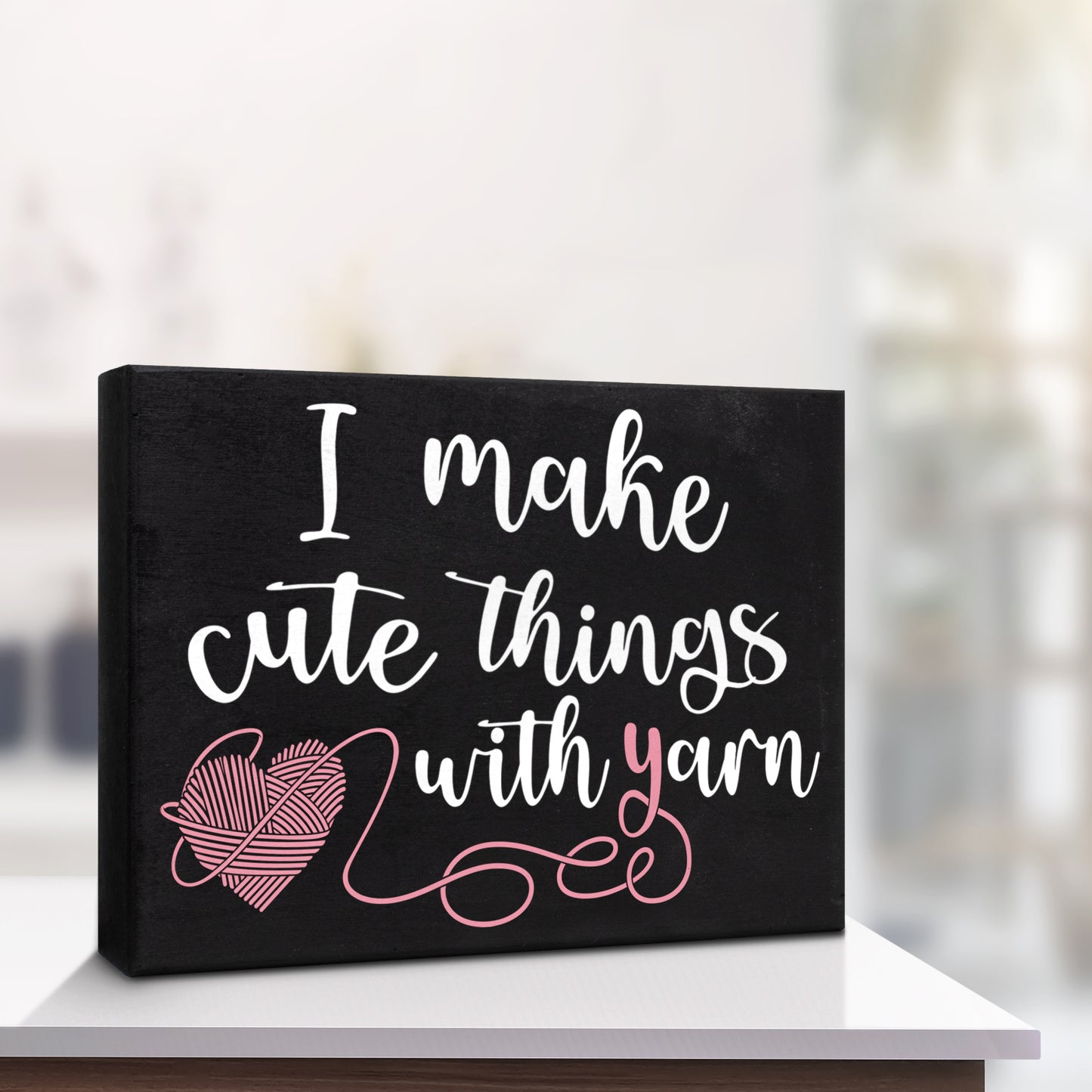 JennyGems Yarn Lovers Gifts, Yarn Sign Craft Room Decor, Crocheting Gifts, Knitting Gifts, 8x6 Inch Wood Sign, I Make Cute Things With Yarn, Gift for Knitters Crochet Lover