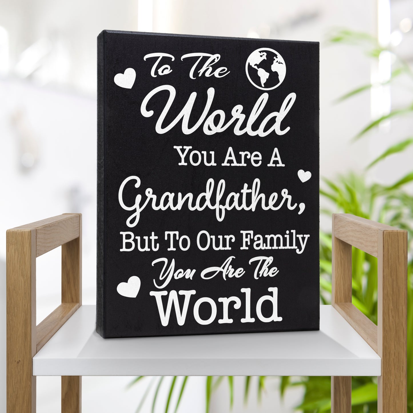 JennyGems To the World You Are a Grandfather But To Our Family You Are the World, Grandfather Sign Decor Plaque Gifts, 6x8 Inch Wood Sign, Fathers Day Gifts, Grandfather Gifts From Grandchildren