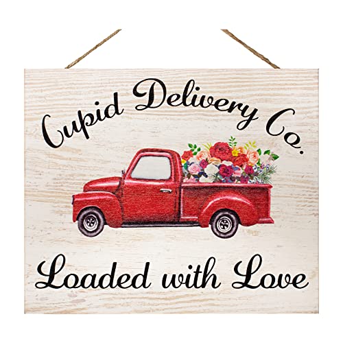 JennyGems Valentine's Day Decorations, Red Truck Valentines Sign Decor, Valentines Day Wood Sign, 10x12 Inch Wood Sign, Valentines Decor, Valentines Day Gifts, Made in USA