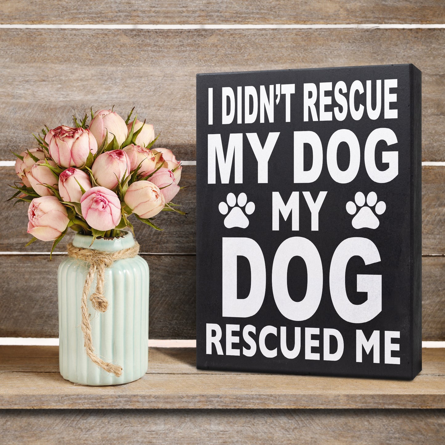 JennyGems Dog Accessories I Didn't Rescue My Dog My Dog Rescued Me, Gift For Dog Mom, Dog Stuff, Wood Sign Wall Art, Puppy Supplies, Desk Decor, Housewarming Gift, American Made