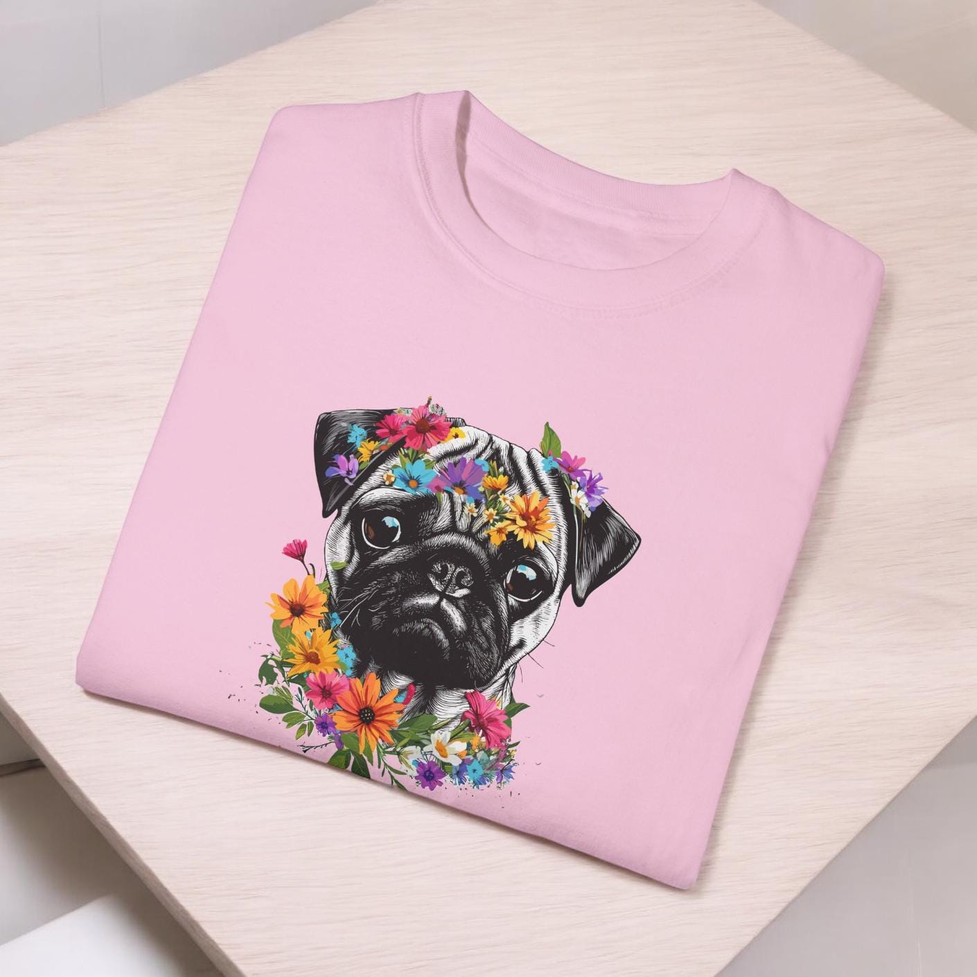 Pug Mom Gift Tshirt, Gift for Pug Lover, Pretty Floral Pug Tshirt