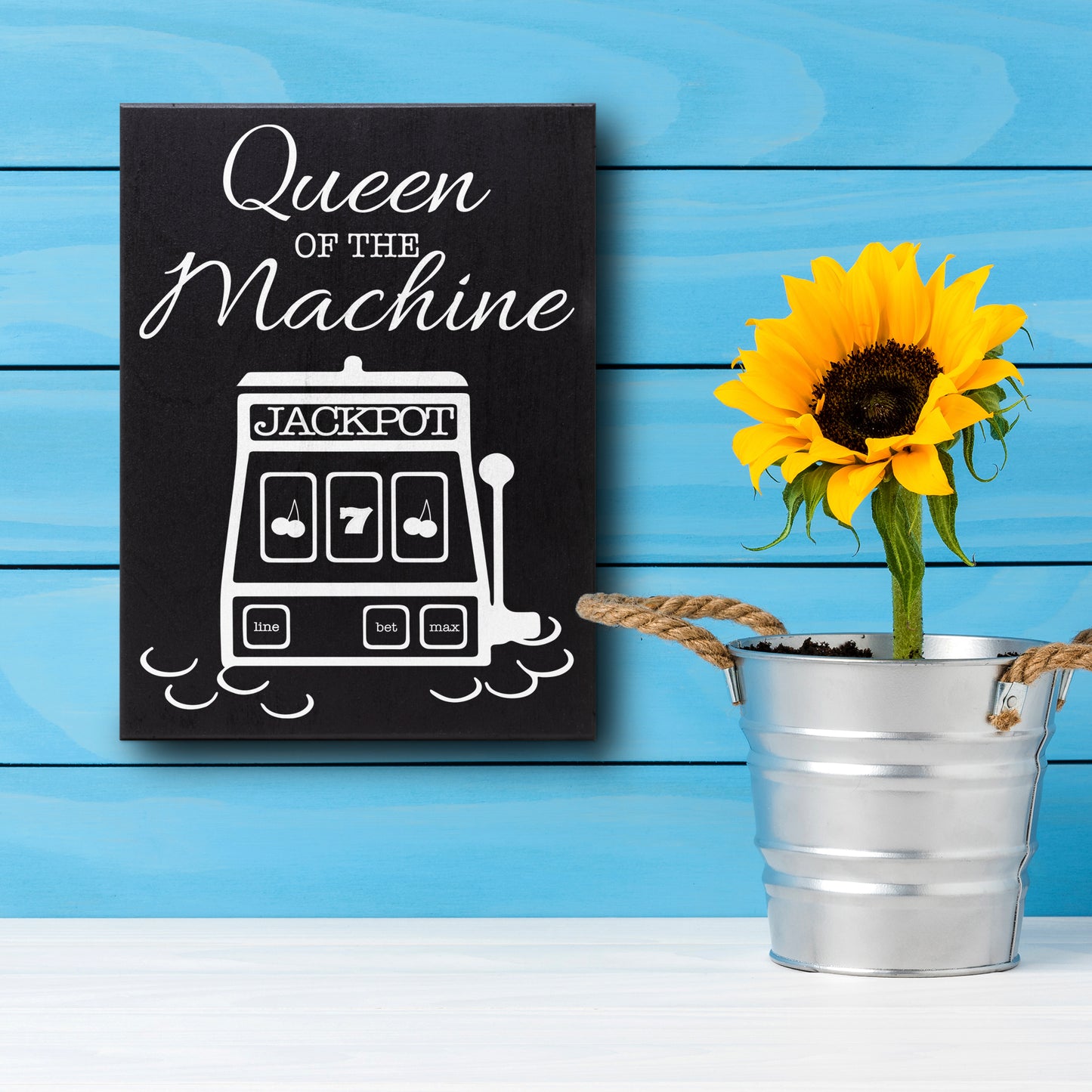 Casino Jackpot Slots Inspired Wood Gift Sign | Queen of the Machine | Slot Machine Keepsake Decoration for Casino Lovers | Made in USA