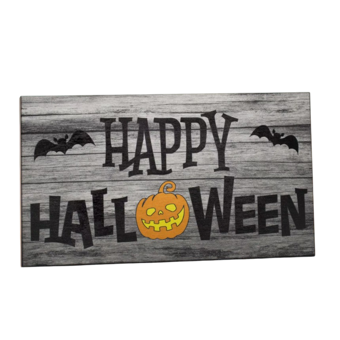 Rustic Happy Halloween Sign – Farmhouse Wooden Style Pumpkin and Bat Décor, Fall Mantel or Shelf Decoration, Halloween Gift