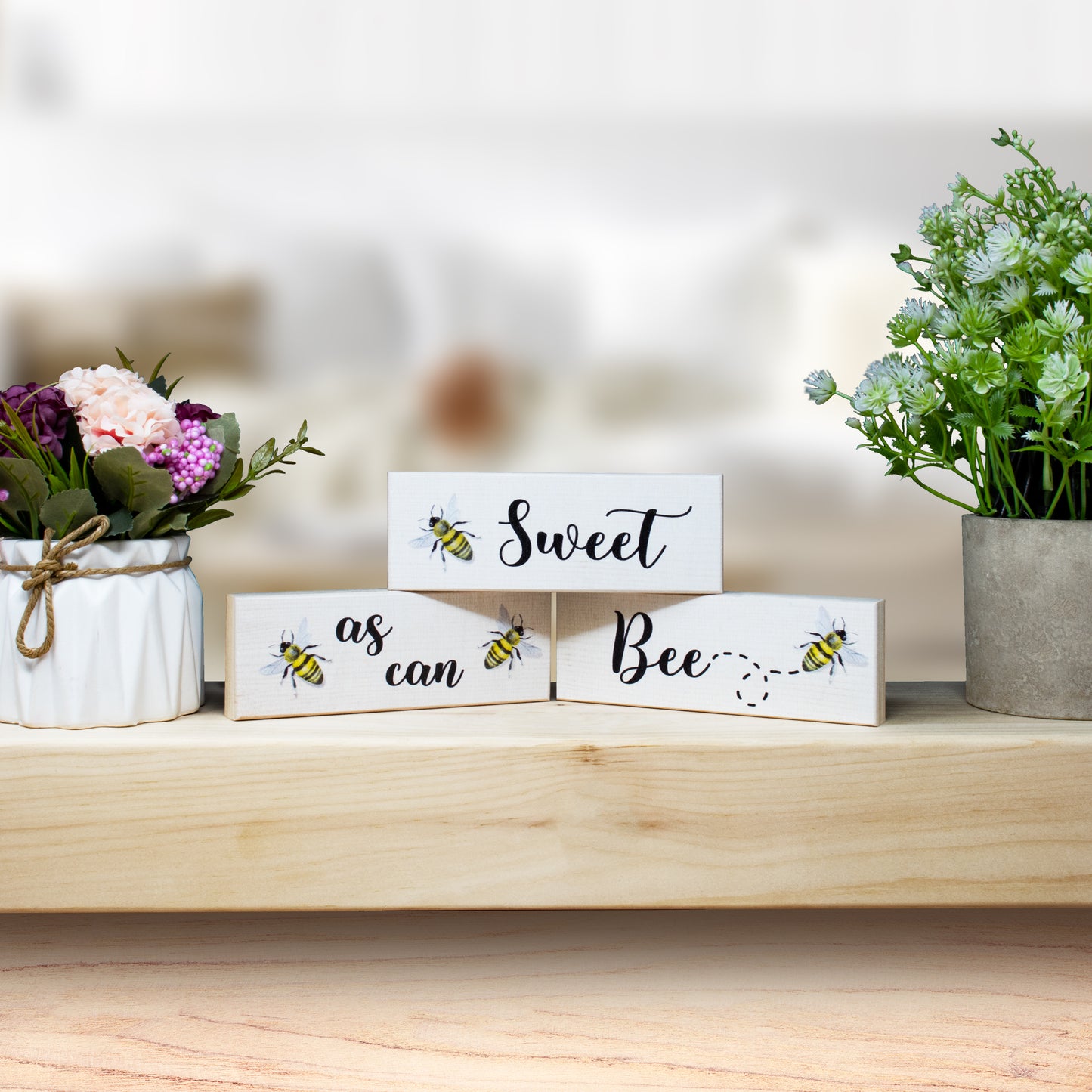 JennyGems Spring Decor Sign Decorations Farmhouse, Sweet as Can Bee, Farmhouse Accents, Tabletop Centerpiece Mantel Decorations, Made in USA