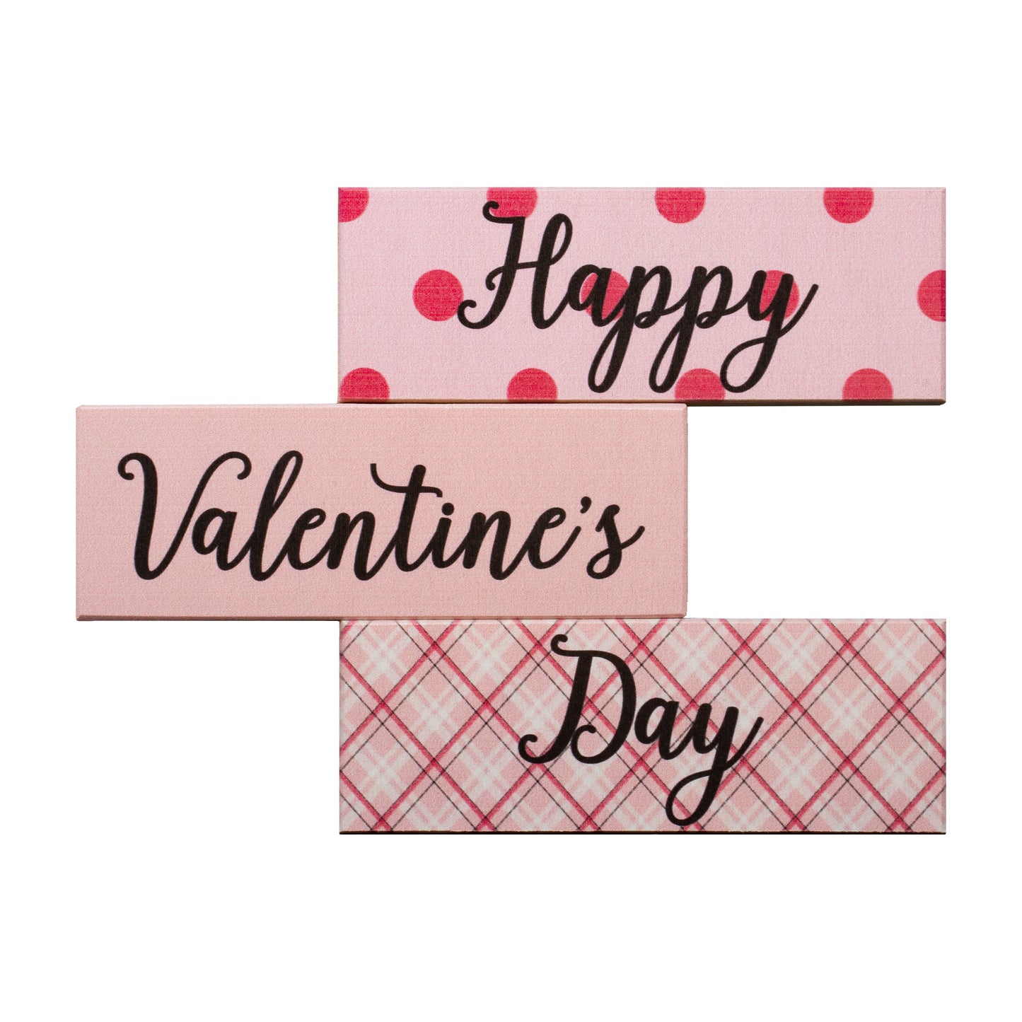 JennyGems Happy Valentines Day Sign Decor Gift, Valentine's Day Decorations, Valentines Day Gift Signs, Set of 3 Mini Block Set, 5.5x2x.75 Inches Each, Valentine's Decor, American Made
