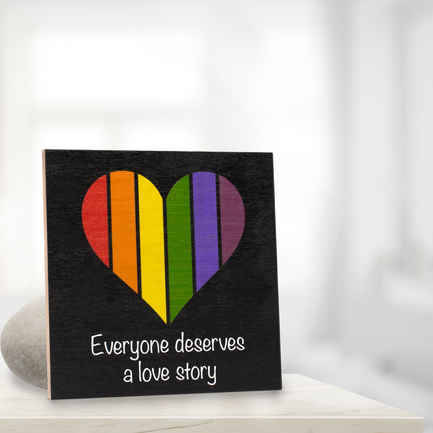 JennyGems Everyone Deserves a Love Story, Rainbow Flag Decorations, Gay Pride Sign, Rainbow Pride Decorations, Gay and Lesbian LGBT Gifts, 5.5x5.5 Inch Wood Sign, LGBTQ Pride Gifts