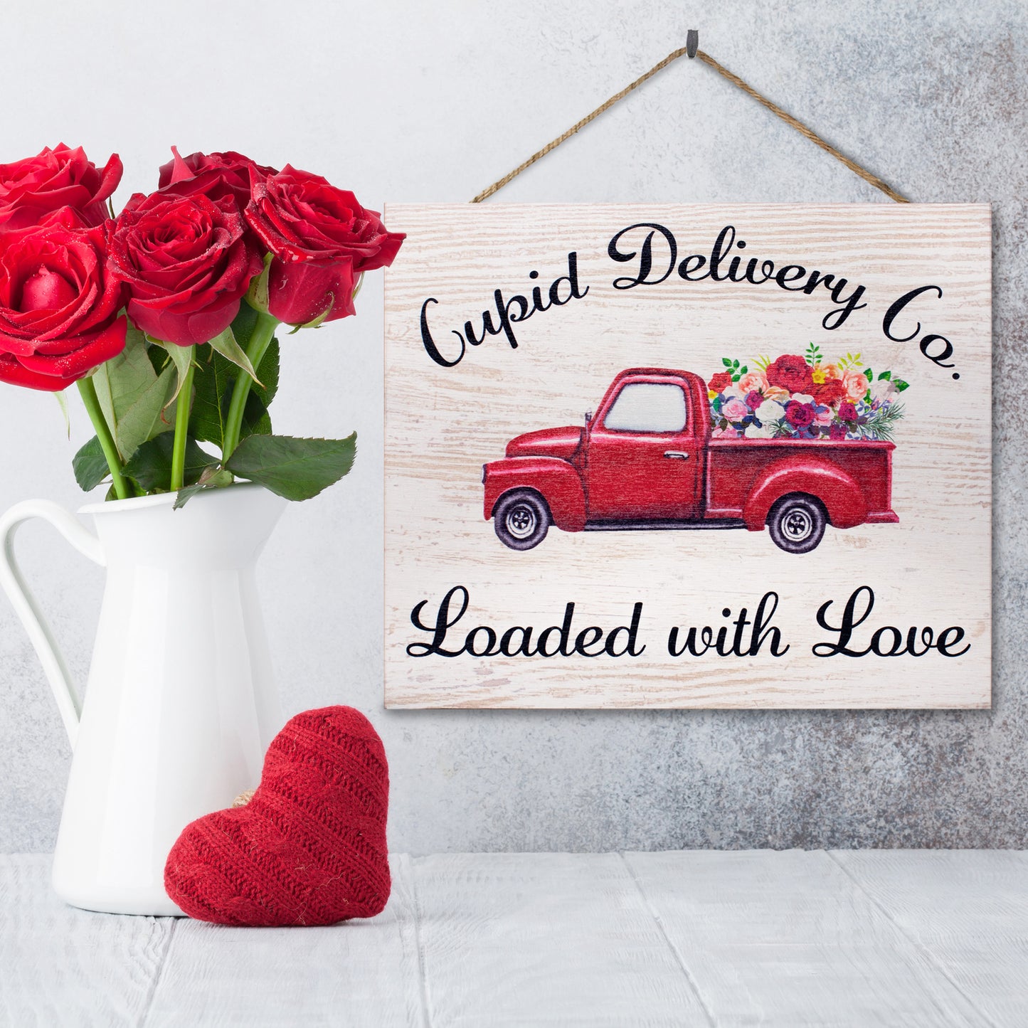 JennyGems Valentine's Day Decorations, Red Truck Valentines Sign Decor, Valentines Day Wood Sign, 10x12 Inch Wood Sign, Valentines Decor, Valentines Day Gifts, Made in USA