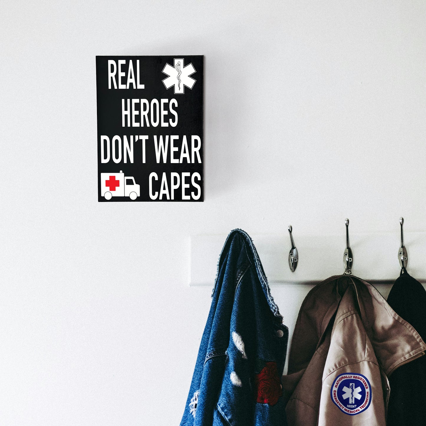 JennyGems Real Heroes Don't Wear Capes, EMT Sign, Paramedic Gifts, First Responder Signs, EMT Graduation Gift, EMT Gifts, EMS Sign, Ambulance Driver Gifts, Made in USA