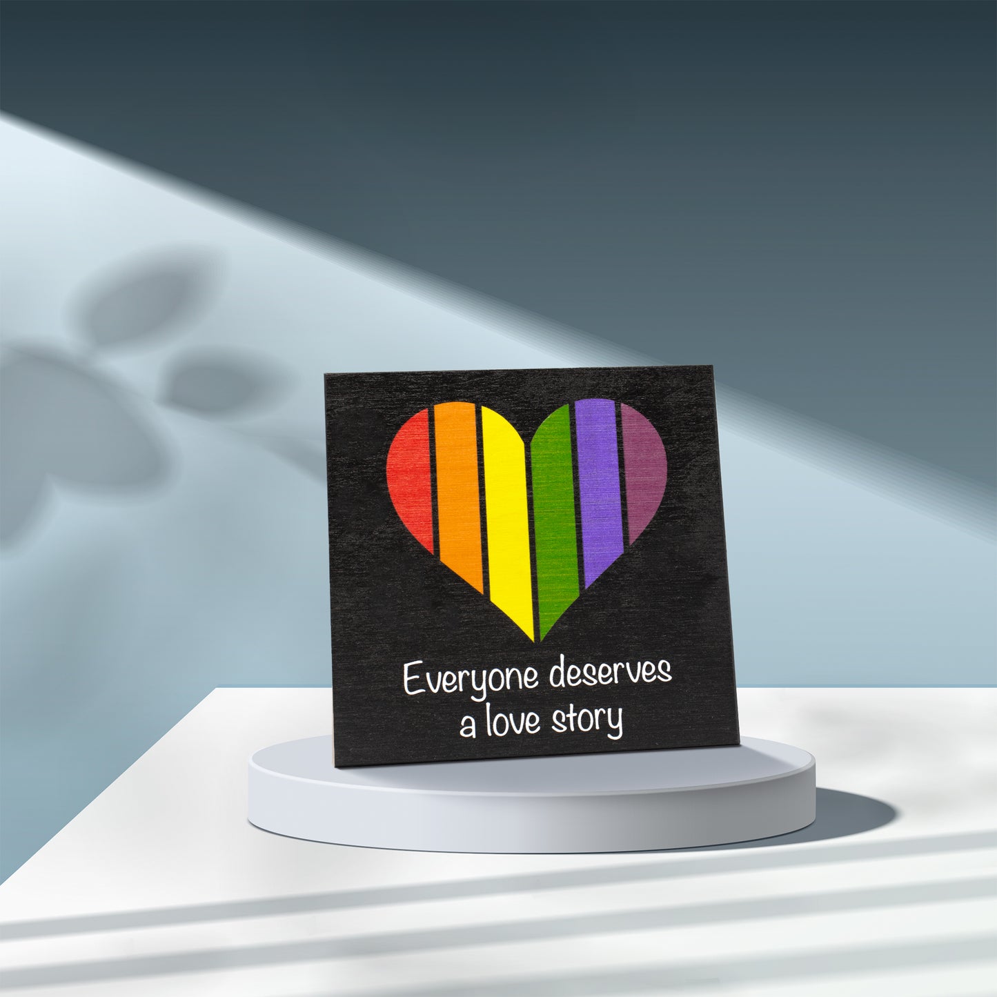 JennyGems Everyone Deserves a Love Story, Rainbow Flag Decorations, Gay Pride Sign, Rainbow Pride Decorations, Gay and Lesbian LGBT Gifts, 5.5x5.5 Inch Wood Sign, LGBTQ Pride Gifts