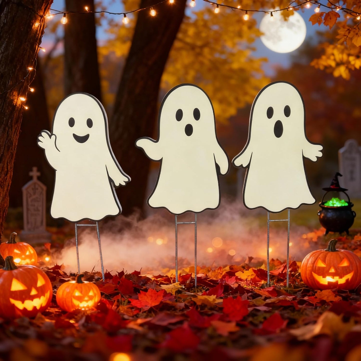 Halloween Ghost Yard Signs Set of 3 - Outdoor PVC Halloween Decorations with Stakes – Fun Yard Décor