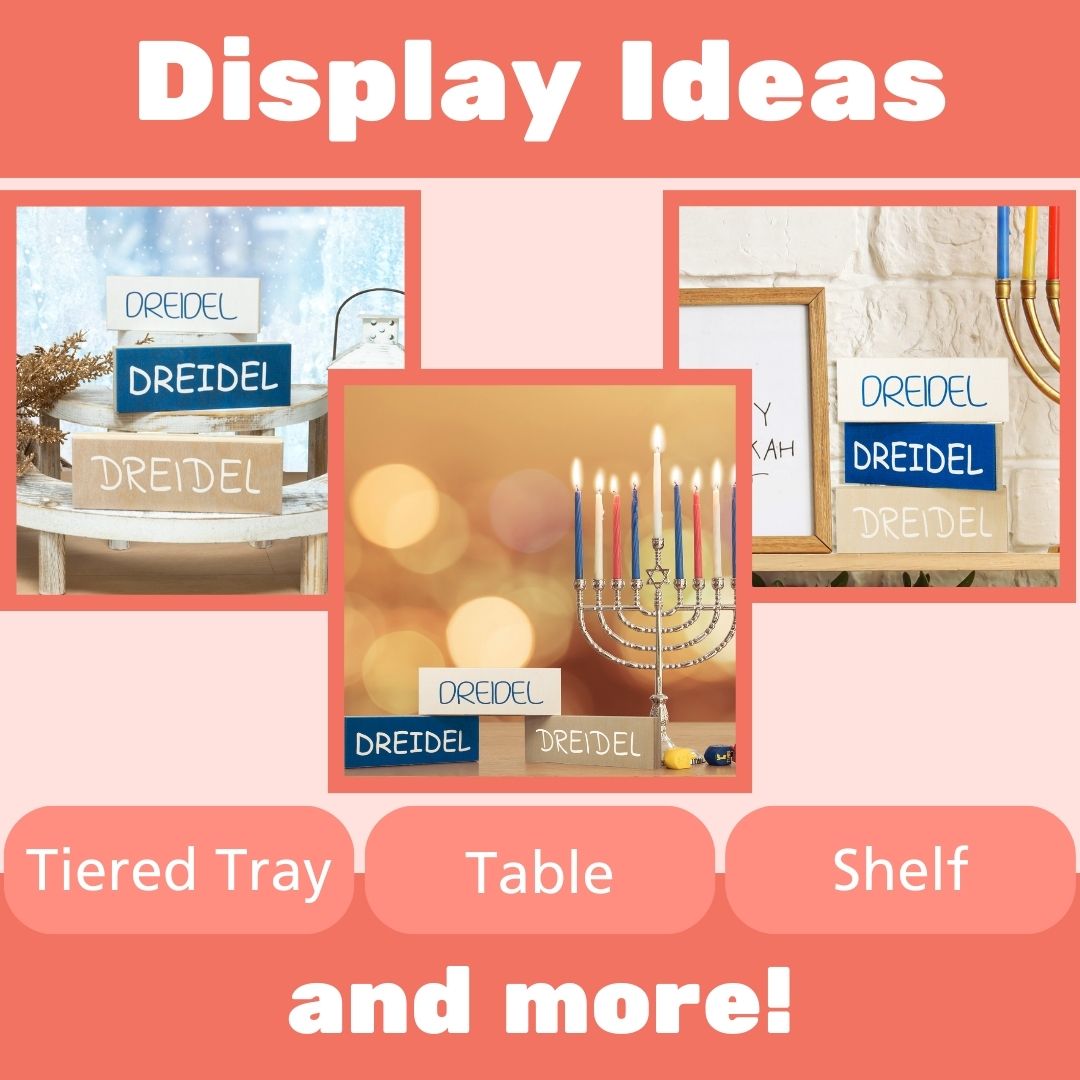 JennyGems Hanukkah Decorations, Dreidel Dreidel Dreidel 3pc Mini Wooden Block Set, Tiered Tray Decor, Dreidel Decor, Made in USA