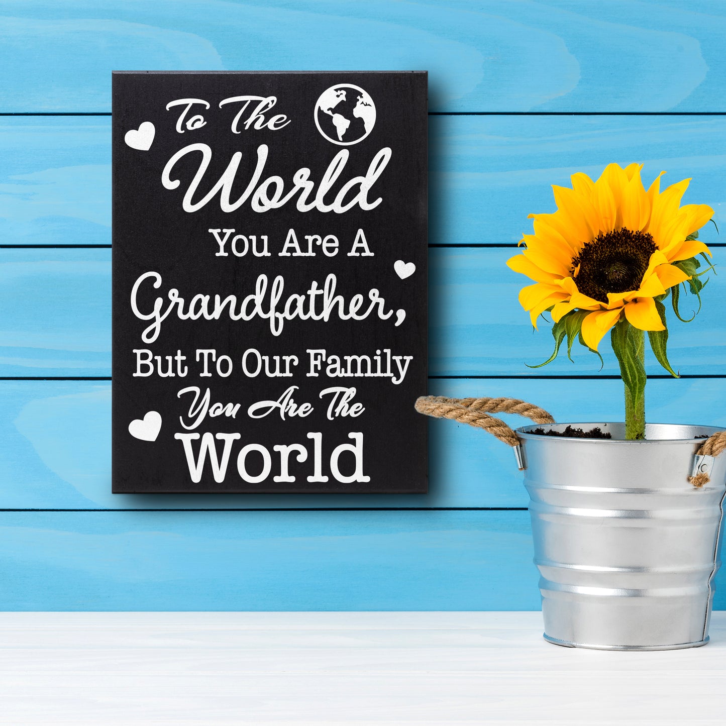 JennyGems To the World You Are a Grandfather But To Our Family You Are the World, Grandfather Sign Decor Plaque Gifts, 6x8 Inch Wood Sign, Fathers Day Gifts, Grandfather Gifts From Grandchildren